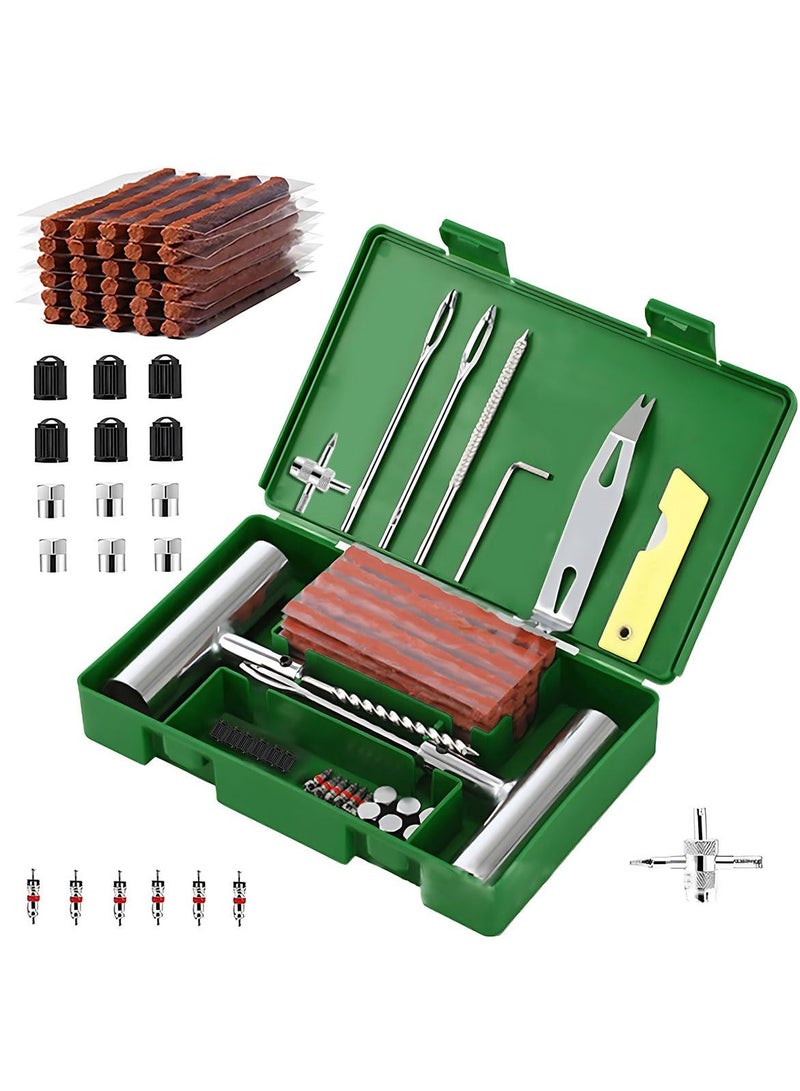 Tire Repair Kit 58pcs Heavy Duty Tire Plug Set, Quick Fix Puncture Plug Flat Patch Universal Emergency Car Tyre Puncture Repair Fix Tire Valve Tools for Car Motorcycle Truck Tractor Trailer ATV RV SUV - Image 1